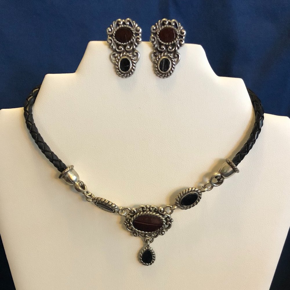 Authentic Brighton Necklace Earring Set Red Black